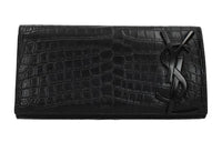 SAINT LAURENT Crocodile Pattern Embossed Leather Clutch Women's Black