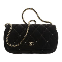 CHANEL Velour Shoulder Bag Crossbody Bag Women's Black