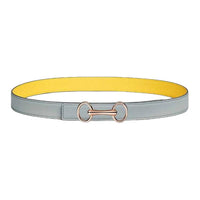 HERMES Calfskin Leather Belts Women's Gray Yellow Width 2.4cm