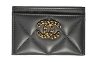 CHANEL 19Bag Lambskin Card Holder Women's Gray