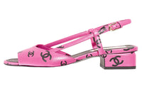 CHANEL Cc 30mm Heeled Sandal Dark Pink Leather Women's