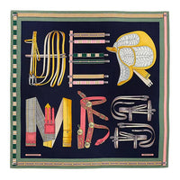 HERMES Cashmere Shawls Women's Navy Blue/Dark Olive Green