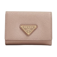 PRADA Saffiano Leather Wallet Trumpets Women's Beige