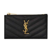 SAINT LAURENT CASSANDRE Leather Card Holder, Coin Purse, Card Holder Regular Women's Black