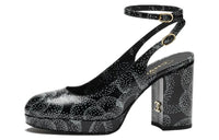 CHANEL Chunky Heel High Heels 10cm Women's Black