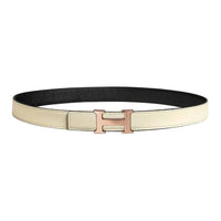 HERMES Calfskin Leather Belts Women's Black White Width 2.4CM