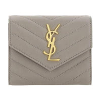 SAINT LAURENT Leather Wallet Women's Gray Brown