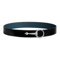 HERMES Palladium Plated Metal With Calfskin Leather Belts Men's Black Width 3.8CM