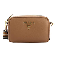 PRADA Cow Leather Shoulder Bag Women's Beige Yellow