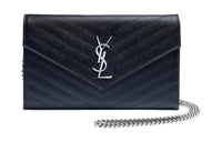 SAINT LAURENT Monogramme Grained Embossed Leather Chain Wallet Regular Women's Marine Blue