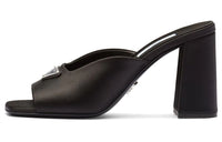 PRADA Enamel Triangle Logo 85mm High-heel Satin Slides