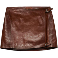 PRADA SS24 Leather Short Skirts Women's Black And Yellow Sandalwood