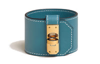 HERMES Gold-Plated Calfskin Bangles Women's Blue