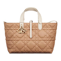 DIOR Extra Large Wicker Pattern Cow Leather One Shoulder Handbags Medium Size Women's Cookie & Beige Brown