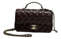 CHANEL Lambskin Chain Bag Shoulder Bag Crossbody Bag Mini Women's Brown