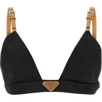 PRADA Enamel Triangle-Logo Plunging V-Neck Bra