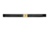 SAINT LAURENT MALE Shiny Leather Buckle Narrow Fit Leather Belts Women's Black Width: 2CM