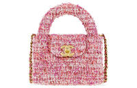 CHANEL Leather Kelly Bag Handheld One Shoulder Handbag Extra Mini Women's Pink & White