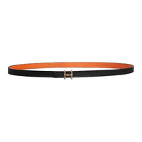 HERMES Calfskin Leather Belts Unisex Black Orange Width 1.3CM