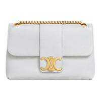 CELINE Calfskin Portable Crossbody Bag, Shoulder Bag Medium Size Women's Moon Gray