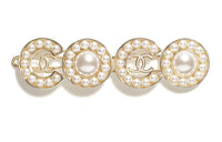 CHANEL Hair Clips Women's Gold And Pearl White