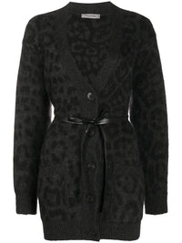 Valentino Garavani Leopard Pattern Belted V-Neck Cardigan