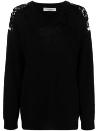 Valentino Garavani Lace-Embellished V-Neck Jumper