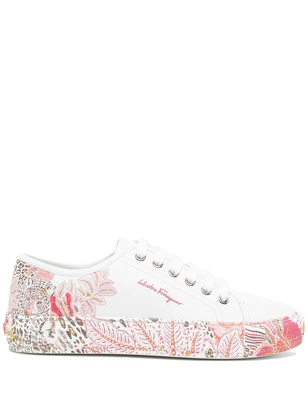 Ferragamo Floral-Print Lace-Up Sneakers
