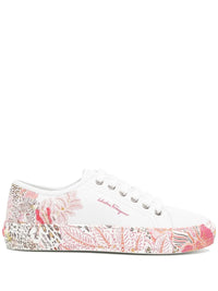Ferragamo Floral-Print Lace-Up Sneakers