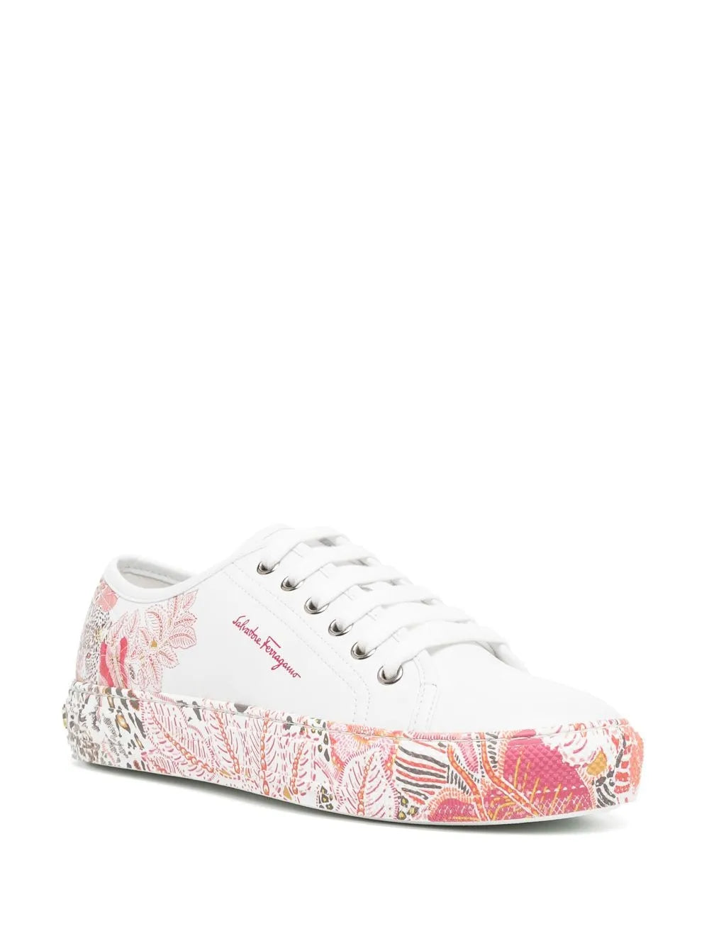Ferragamo Floral-Print Lace-Up Sneakers