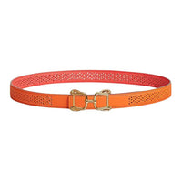 HERMES Metal Calfskin Gold-Plated Leather Belts Women's Orange Width 2.4CM
