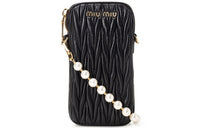 MIU MIU Lambskin One Shoulder Crossbody Cell Phone Pouch Women's Black