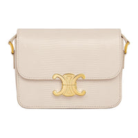 CELINE Triomphe Lizard Skin Shoulder Bag Crossbody Bag Women's Light Beige