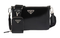 PRADA Shiny Leather Shoulder Bag Men's Black
