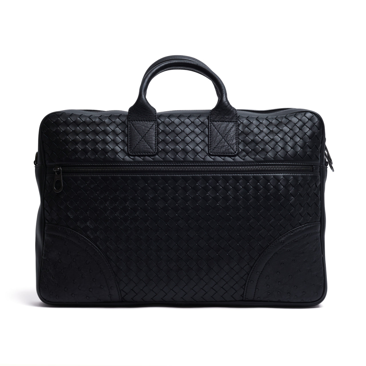 Bottega Veneta Ostrich-Trimmed Intrecciato Briefcase