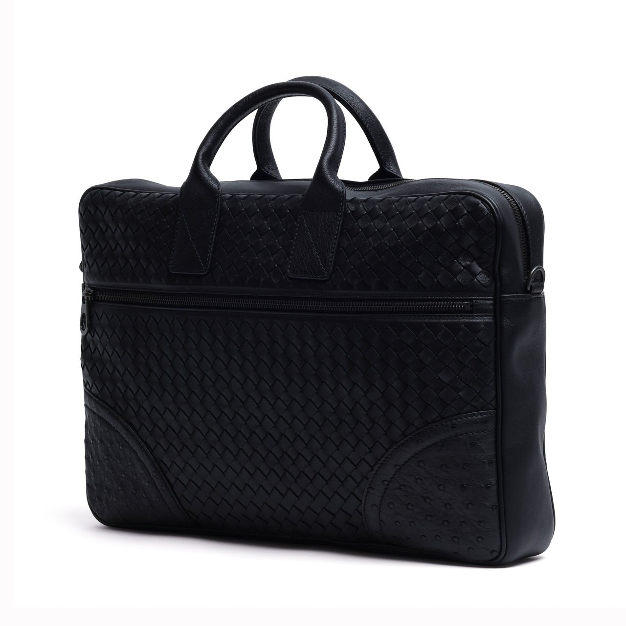 Bottega Veneta Ostrich-Trimmed Intrecciato Briefcase