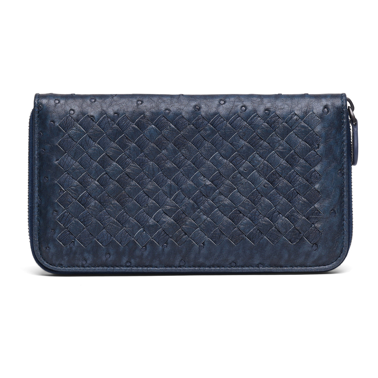 Bottega Veneta Intrecciato Ostrich Zip Around Wallet