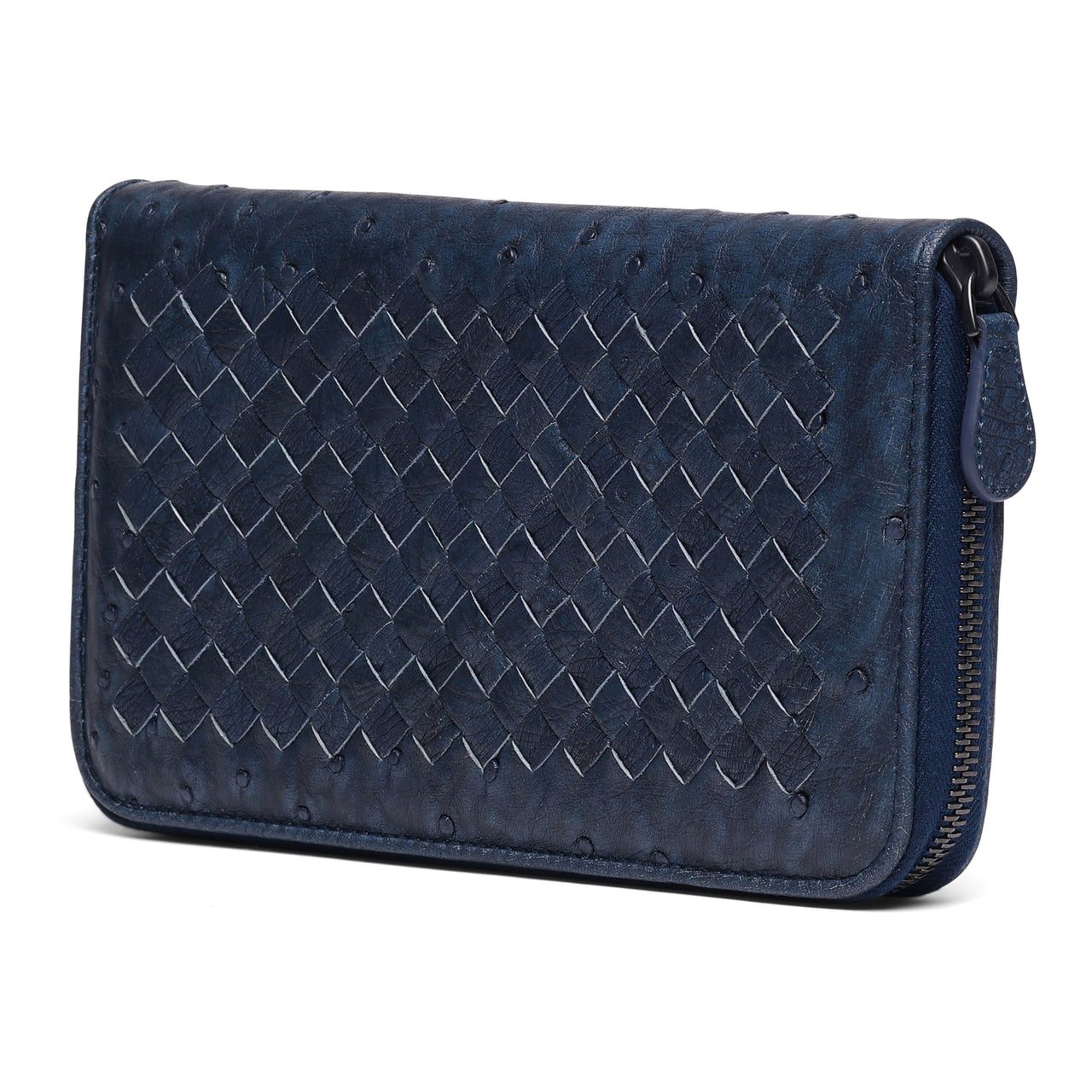 Bottega Veneta Intrecciato Ostrich Zip Around Wallet