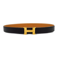 HERMES Letter Design Calfskin Hardware Accessories Leather Belts Unisex Black Width 2.3CM