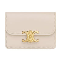 CELINE Triomphe Bright Calfskin Card Holder Women's Light Beige