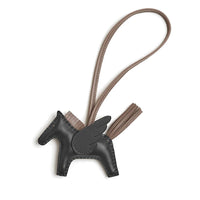 HERMES Calfskin Pendants Unisex Black/Elephant Gray