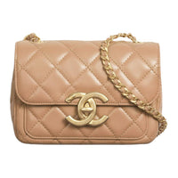 CHANEL Shiny Lambskin Crossbody Bag Shoulder Bag Mini Women's Dark Beige