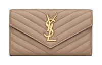 SAINT LAURENT CASSANDRE Lambskin Wallet Large Size Women's Dusty Gray