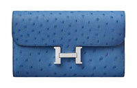 HERMES Constance Long Wallet Ostrich Leather Wallet Women's 7Q Mykonos Greek Blue