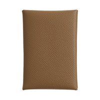 HERMES Calvi Epsom Leather Card Holder Women's Chestnut Spicy Mint Green