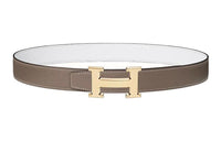 HERMES Comfortable H Gold Buckle Epsom Calfskin Double-Sided Leather Belt Men's Elephant Gray/White Width: 3.2cm