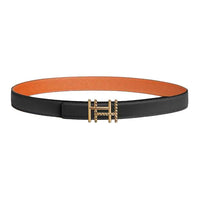 HERMES Metal Leather Belts Women's Black/Orange Width 2.4CM