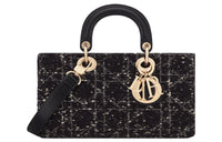 DIOR Lady D-JOY Tweed Dior Bag Shoulder Bag Crossbody Bag Handbag Medium Size Women's Black