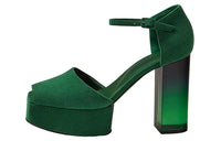 HERMES Fever 70 Chunky Heel High Heels Women's Green