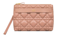 DIOR Caro Lambskin Wrist Clutches Large Size Women's Rose Pink